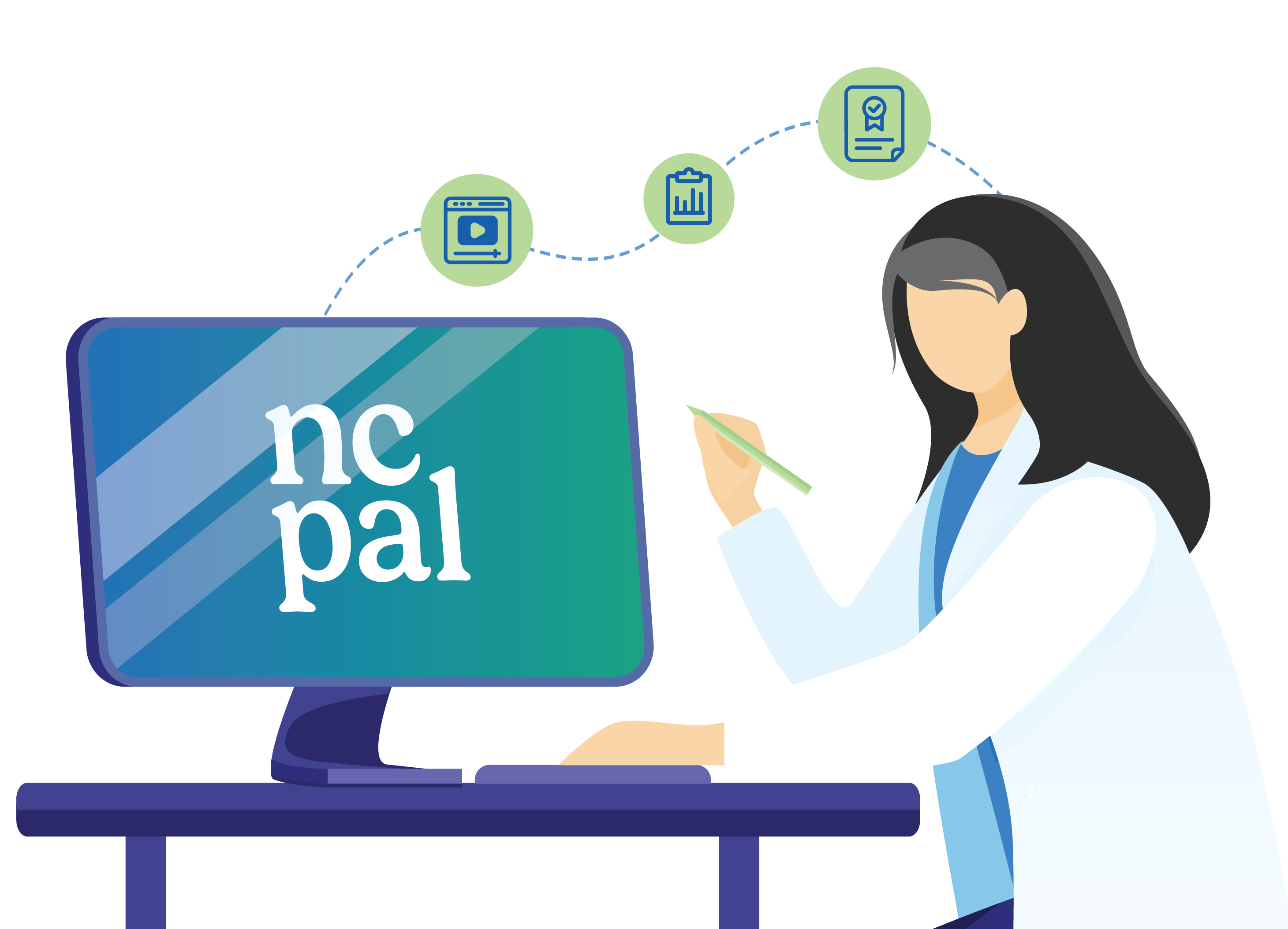 Vector art illustration of a provider training on the computer